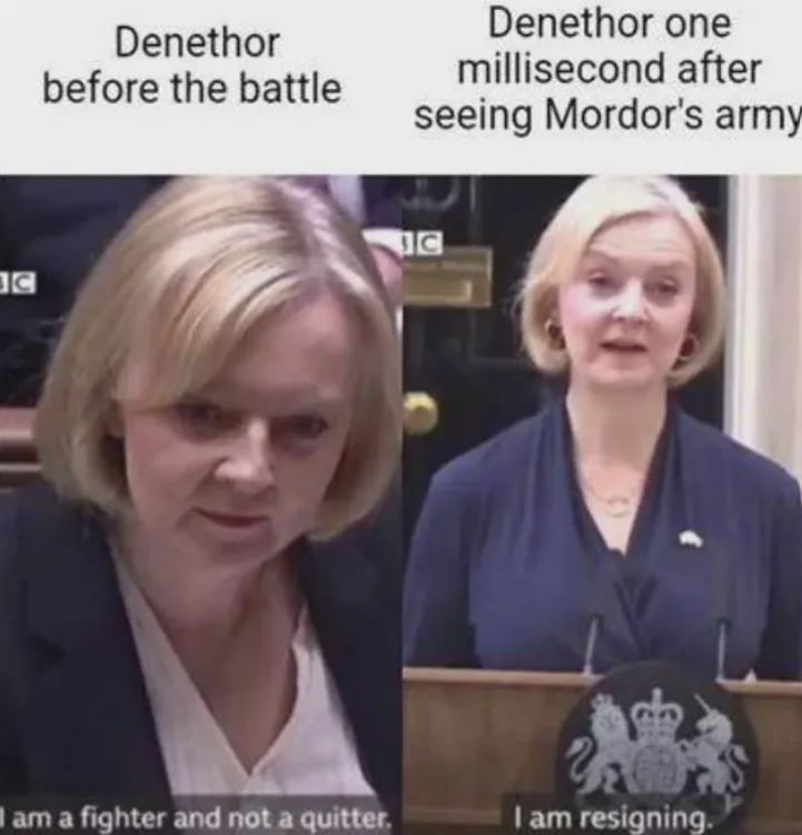 C Denethor before the battle Denethor one millisecond after seeing Mordor's army C I am a fighter and not a quitter. I am resigning.