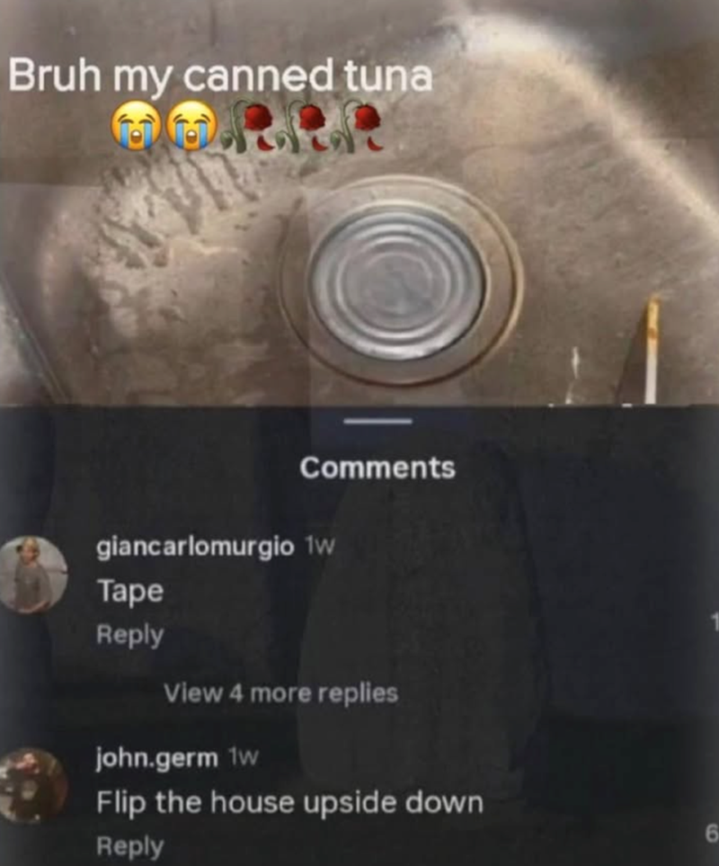 Bruh my canned tuna R Comments giancarlomurgio 1w Tape Reply View 4 more replies john.germ 1w Flip the house upside down Reply 6