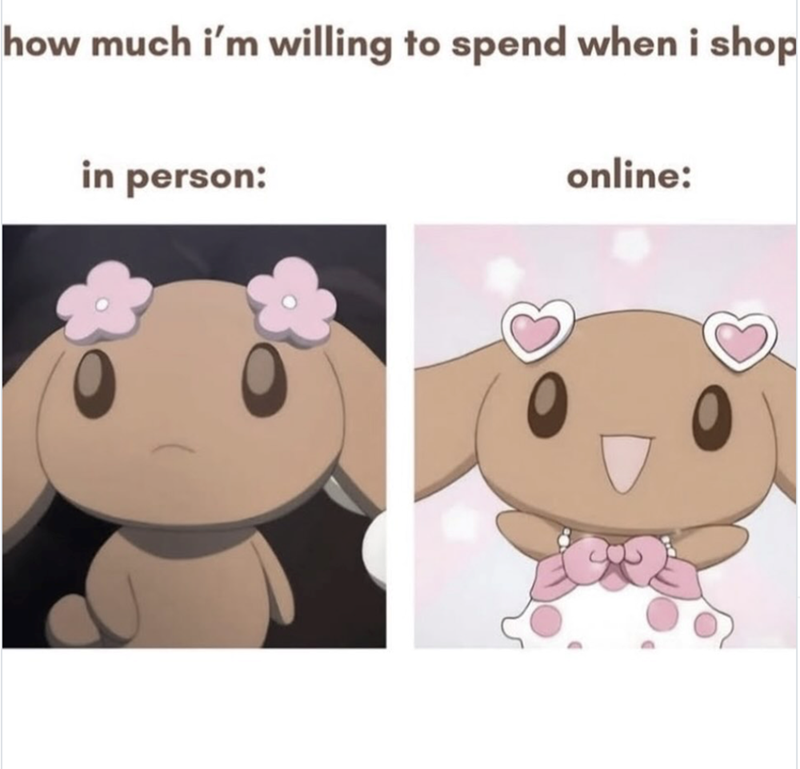 how much i'm willing to spend when i shop in person: online: