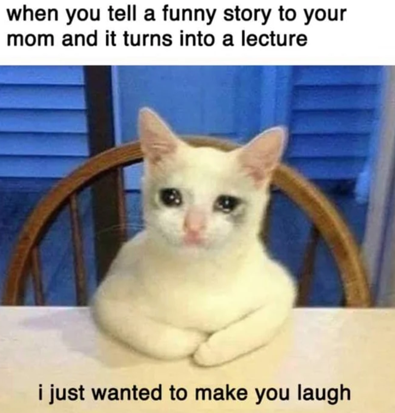when you tell a funny story to your mom and it turns into a lecture i just wanted to make you laugh