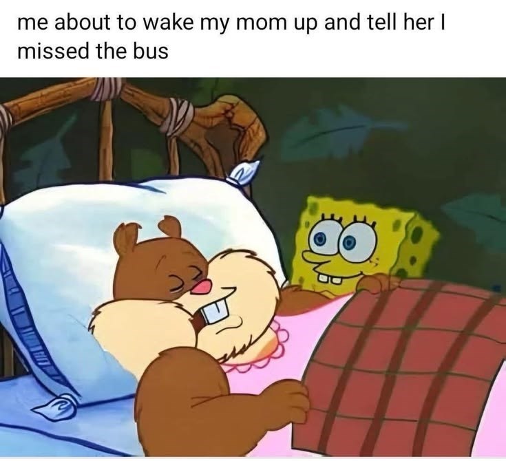 me about to wake my mom up and tell her I missed the bus