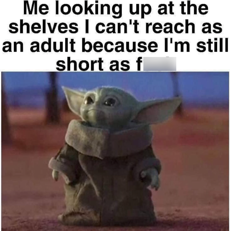 Me looking up at the shelves I can't reach as an adult because I'm still short as f