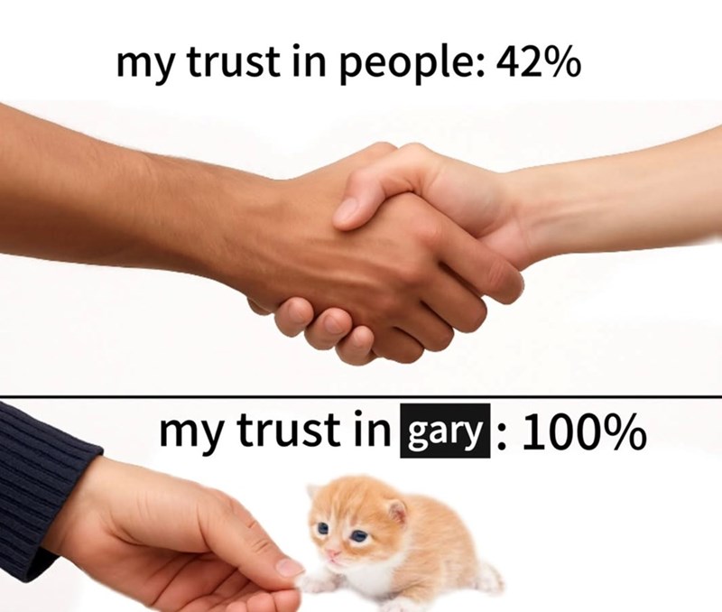 my trust in people: 42% my trust in gary: 100%