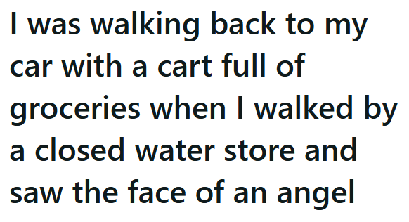 I was walking back to my car with a cart full of groceries when I walked by a closed water store and saw the face of an angel