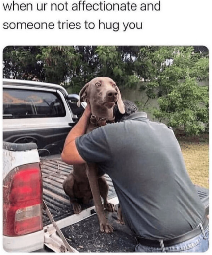 when ur not affectionate and someone tries to hug you