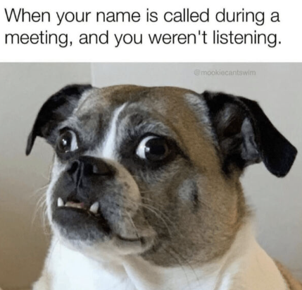 When your name is called during meeting, and you weren't listening. @mookiecantswim