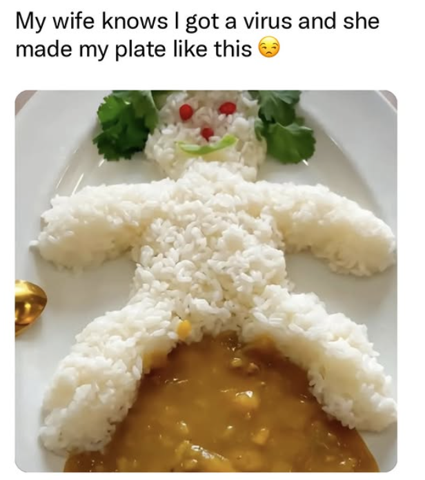 My wife knows I got a virus and she made my plate like this