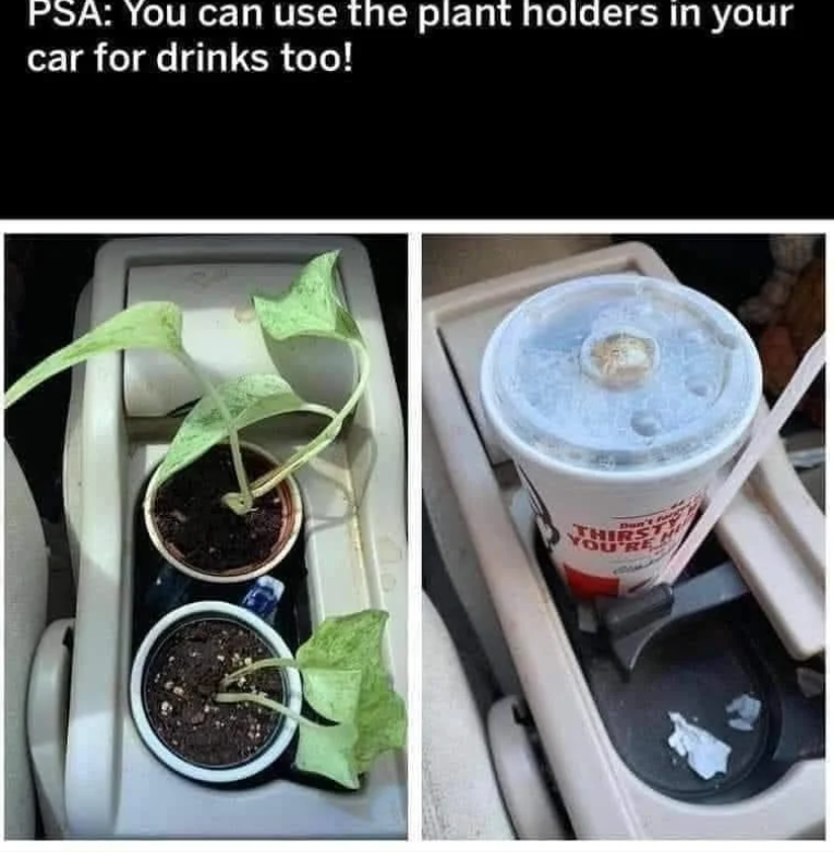 PSA: You can use the plant holders in your car for drinks too! THIRS