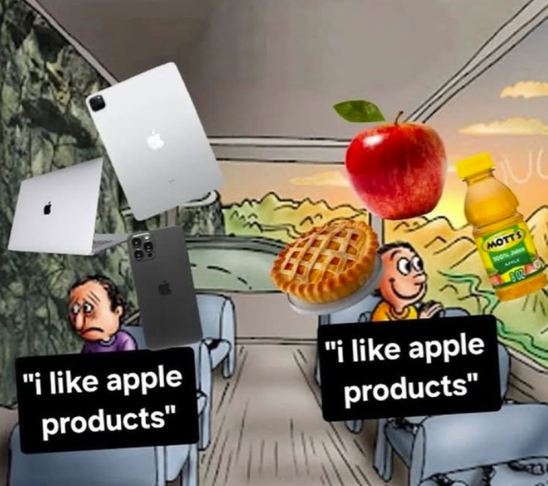"i like apple products" "i like apple products" UC MOTTS 100% Juice 8020
