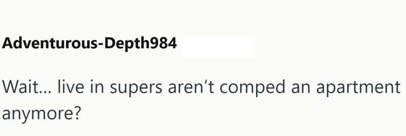 Adventurous-Depth984 Wait... live in supers aren't comped an apartment anymore?