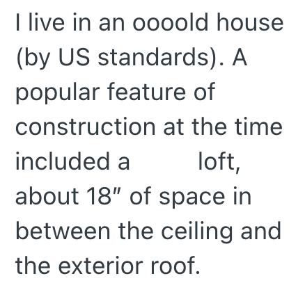 I live in an oooold house (by US standards). A popular feature of construction at the time included a loft, about 18" of space in between the ceiling and the exterior roof.