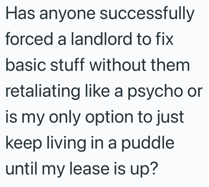 Has anyone successfully forced a landlord to fix basic stuff without them retaliating like a psycho or is my only option to just keep living in a puddle until my lease is up?