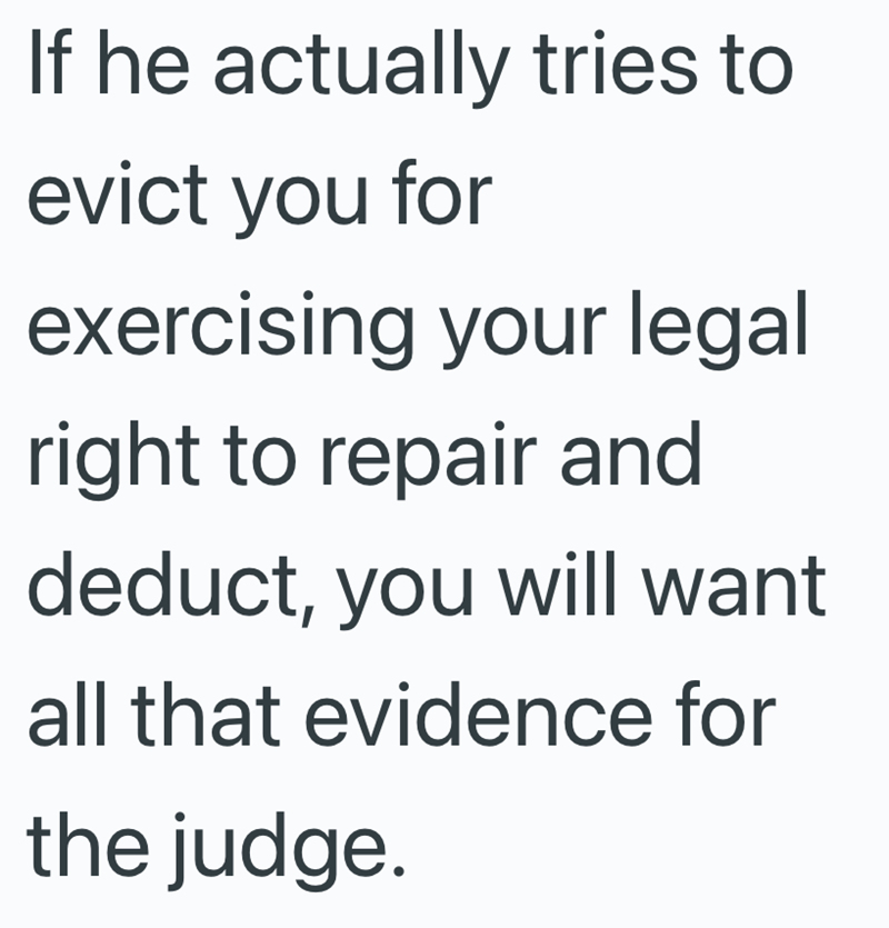 If he actually tries to evict you for exercising your legal right to repair and deduct, you will want all that evidence for the judge.