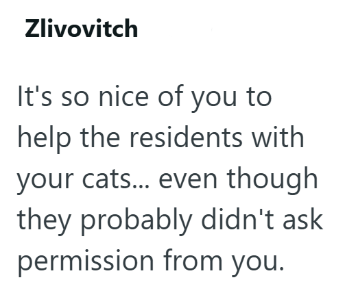 Zlivovitch It's so nice of you to help the residents with your cats... even though they probably didn't ask permission from you.