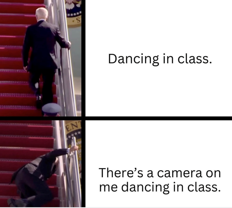 ENT Dancing in class. There's a camera on me dancing in class.