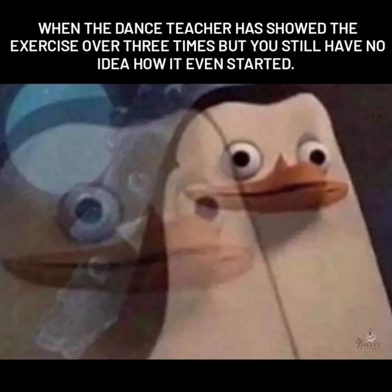 WHEN THE DANCE TEACHER HAS SHOWED THE EXERCISE OVER THREE TIMES BUT YOU STILL HAVE NO IDEA HOW IT EVEN STARTED. BALLET