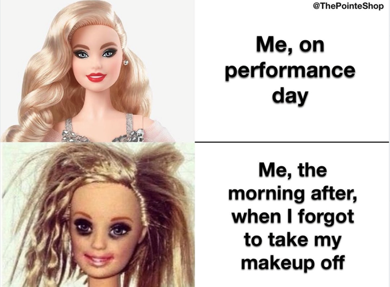 @ThePointeShop Me, on performance day Me, the morning after, when I forgot to take my makeup off