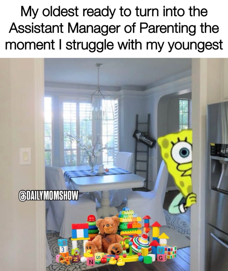 My oldest ready to turn into the Assistant Manager of Parenting the moment I struggle with my youngest DAILY MOMSHOW ELCOME S ON G