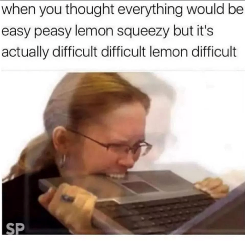 when you thought everything would be easy peasy lemon squeezy but it's actually difficult difficult lemon difficult SP