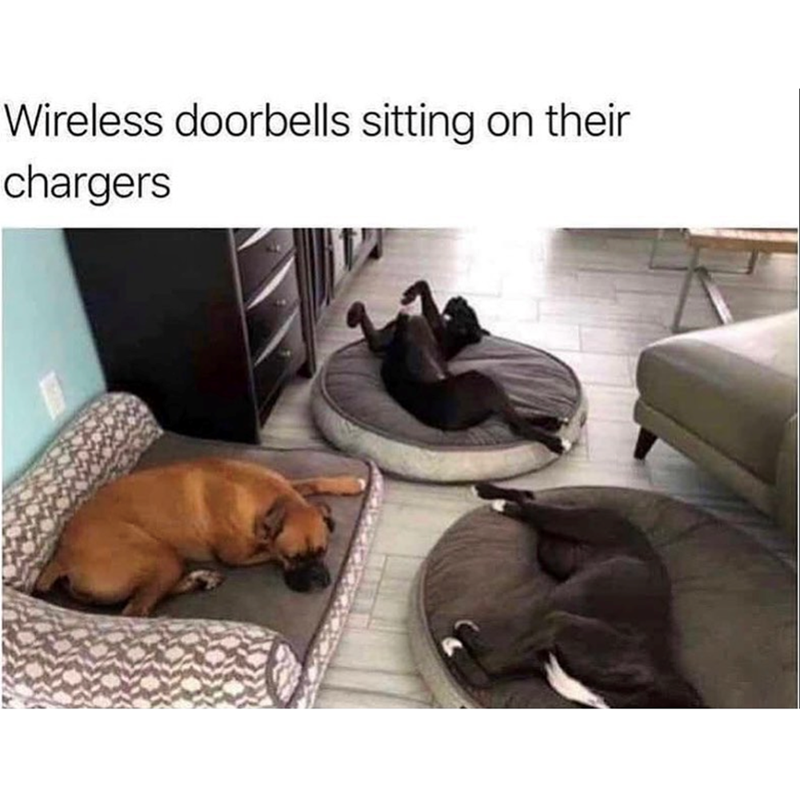Wireless doorbells sitting on their chargers