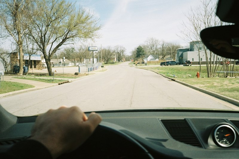 Driving down a suburban street