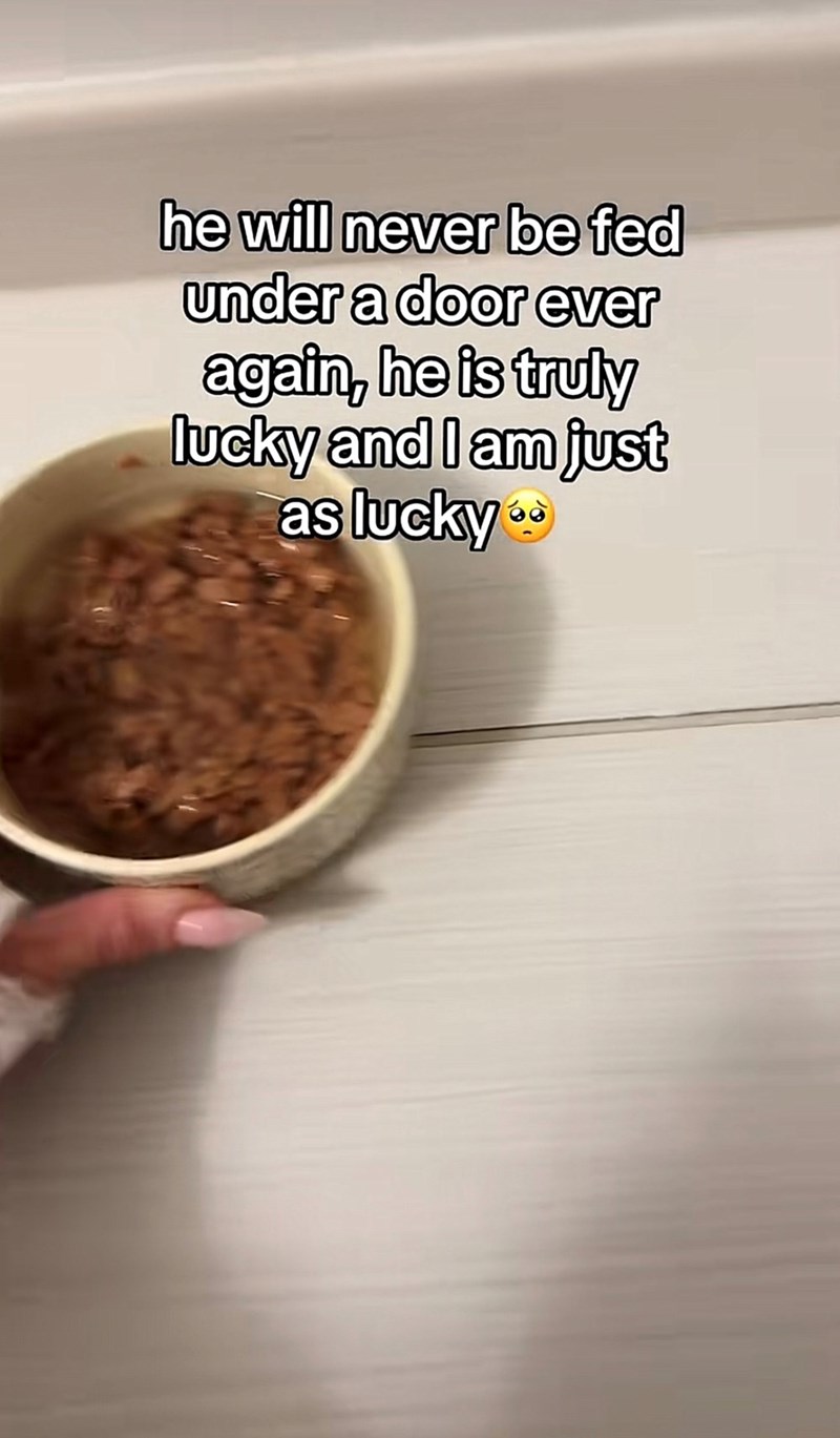 he will never be fed under a door ever again, he is truly lucky and I am just as lucky