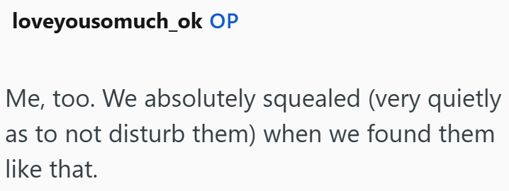 loveyousomuch_ok OP Me, too. We absolutely squealed (very quietly as to not disturb them) when we found them like that.