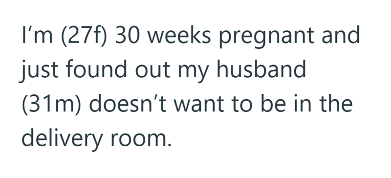 I'm (27f) 30 weeks pregnant and just found out my husband (31m) doesn't want to be in the delivery room.