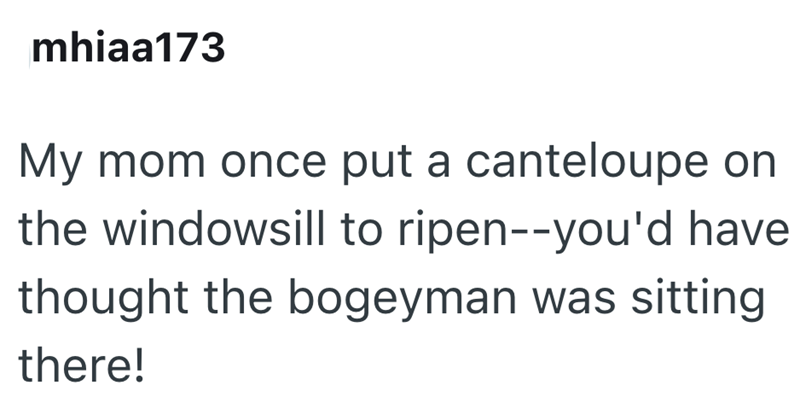 mhiaa173 My mom once put a canteloupe on the windowsill to ripen--you'd have thought the bogeyman was sitting there!