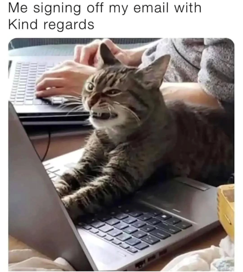 Me signing off my email with. Kind regards