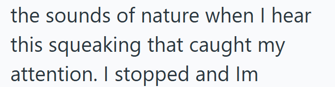 the sounds of nature when I hear this squeaking that caught my attention. I stopped and Im
