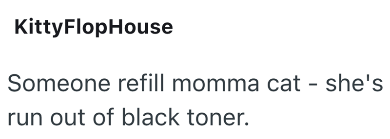 KittyFlopHouse Someone refill momma cat - she's run out of black toner.