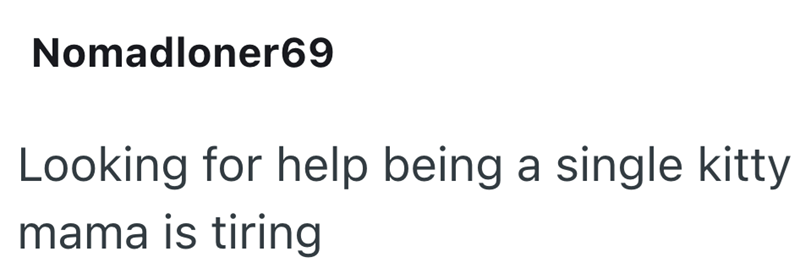 Nomadloner69 Looking for help being a single kitty mama is tiring