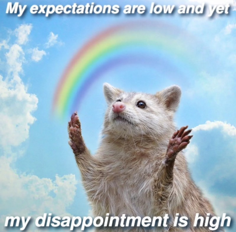 My expectations are low and yet my disappointment is high