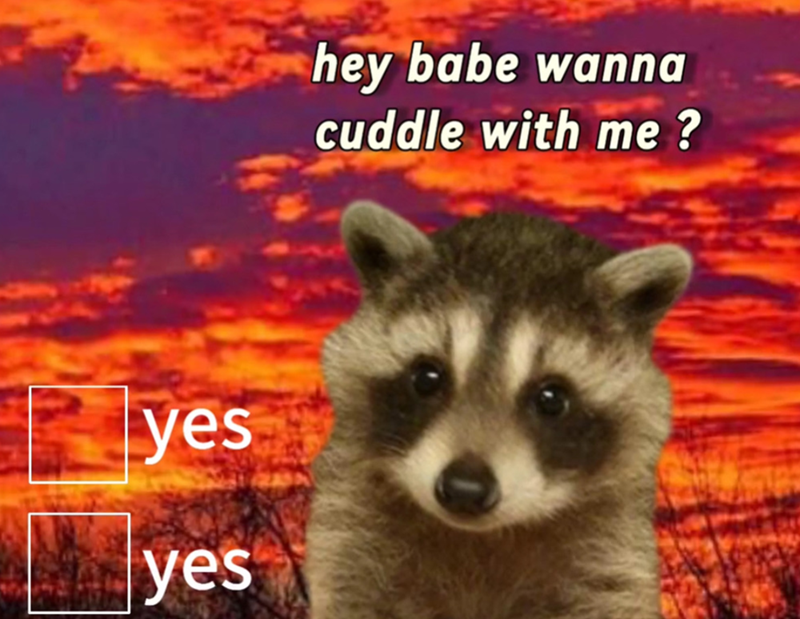 yes yes hey babe wanna cuddle with me?