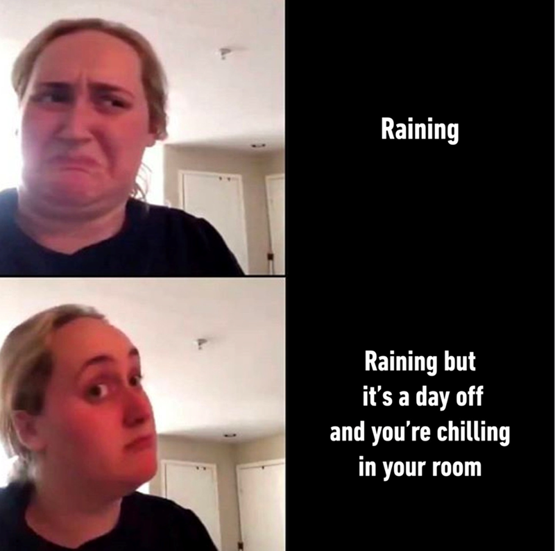 Raining Raining but it's a day off and you're chilling in your room