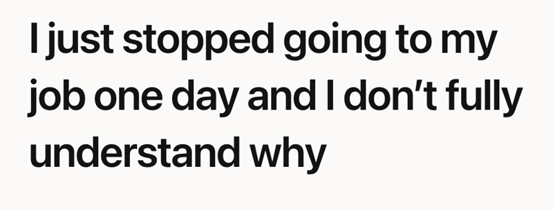 I just stopped going to my job one day and I don't fully understand why