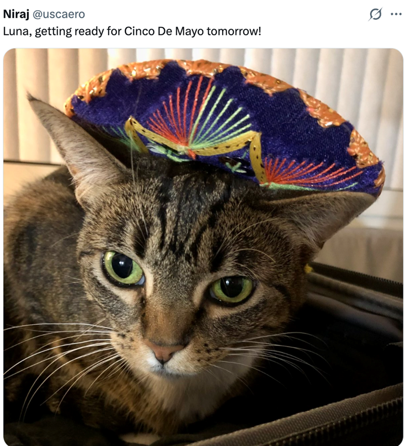 Niraj @uscaero Luna, getting ready for Cinco De Mayo tomorrow!