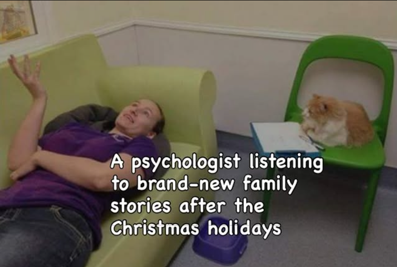 A psychologist listening to brand-new family stories after the Christmas holidays