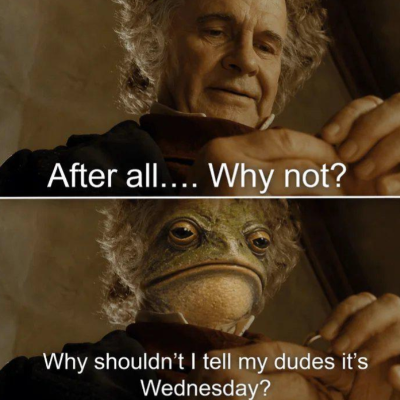 After all.... Why not? Why shouldn't I tell my dudes it's Wednesday?
