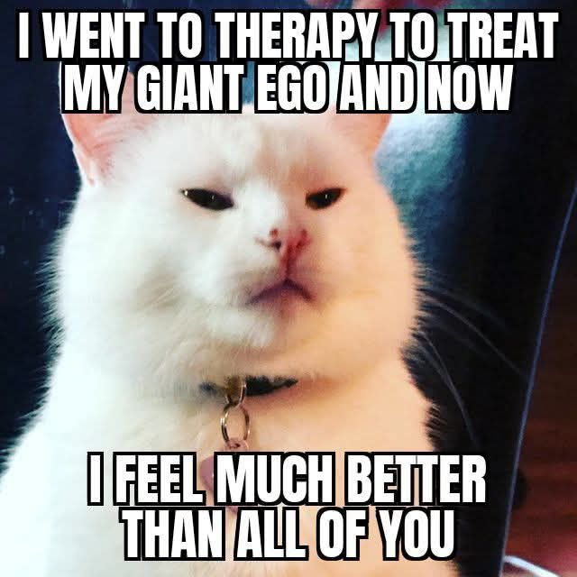 I WENT TO THERAPY TO TREAT MY GIANT EGO AND NOW I FEEL MUCH BETTER THAN ALL OF YOU