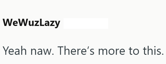 WeWuzLazy Yeah naw. There's more to this.