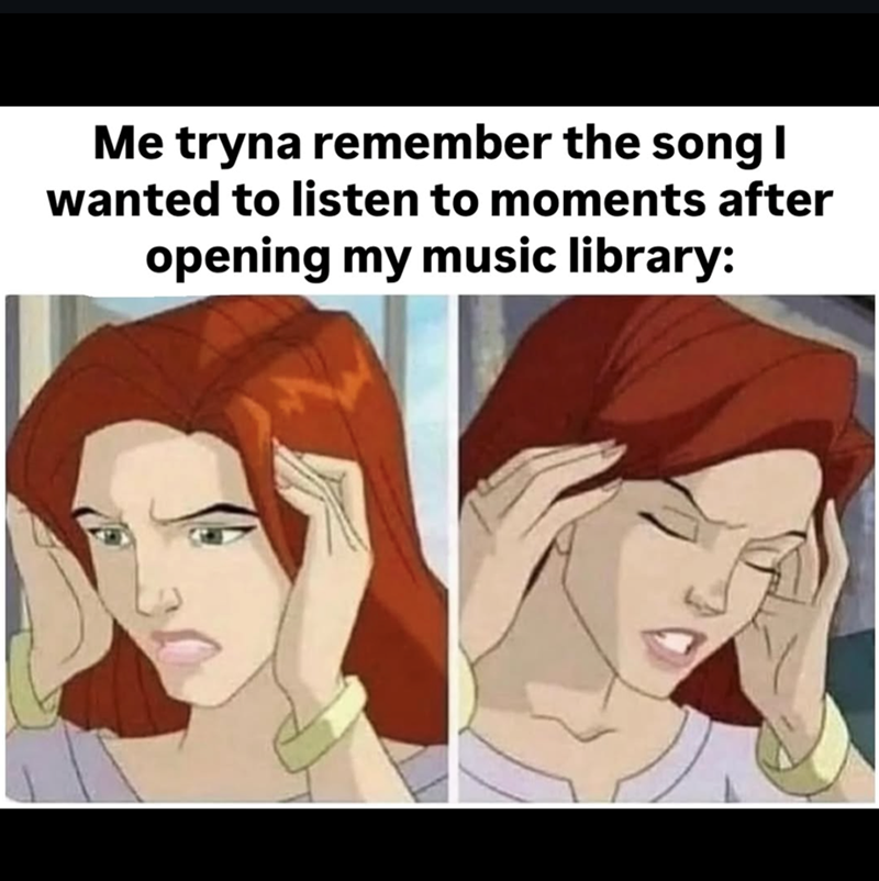 Me tryna remember the song I wanted to listen to moments after opening my music library: