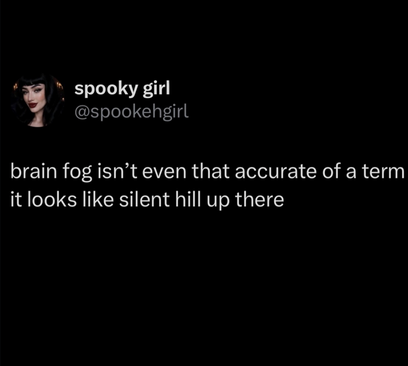 spooky girl @spookehgirl brain fog isn't even that accurate of a term it looks like silent hill up there