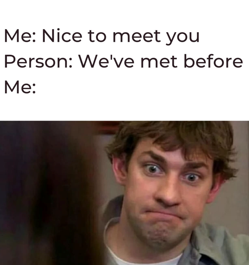 Me: Nice to meet you Person: We've met before Me: