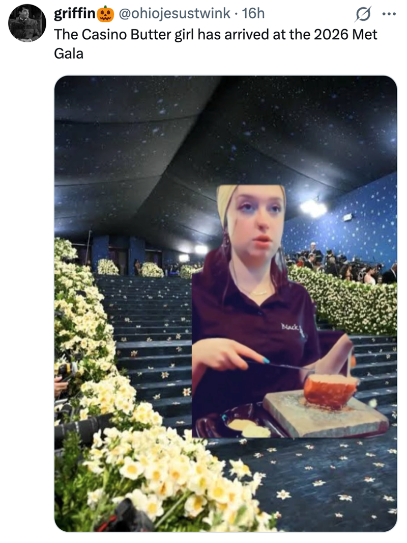 griffin@ohiojesustwink - 16h The Casino Butter girl has arrived at the 2026 Met Gala tt * Black ...