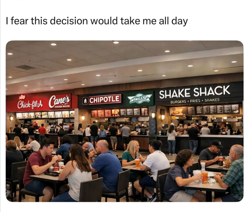 I fear this decision would take me all day Chick-fil-A Cane's CHIPOTLE CHICKEN INGERS WINGSTOP SHAKE SHACK BURGERS FRIES SHAKES
