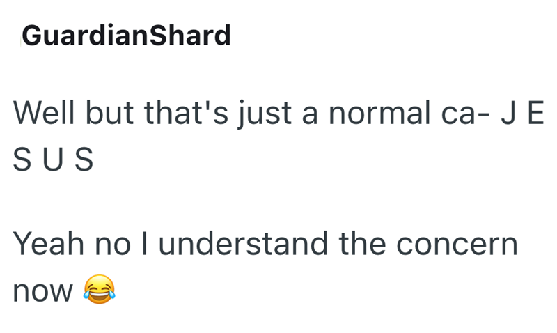 GuardianShard Well but that's just a normal ca- J E SUS Yeah no I understand the concern now