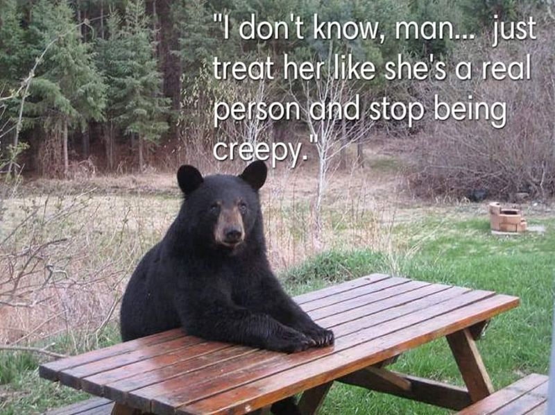 "I don't know, man... just treat her like she's a real person and stop being creepy.