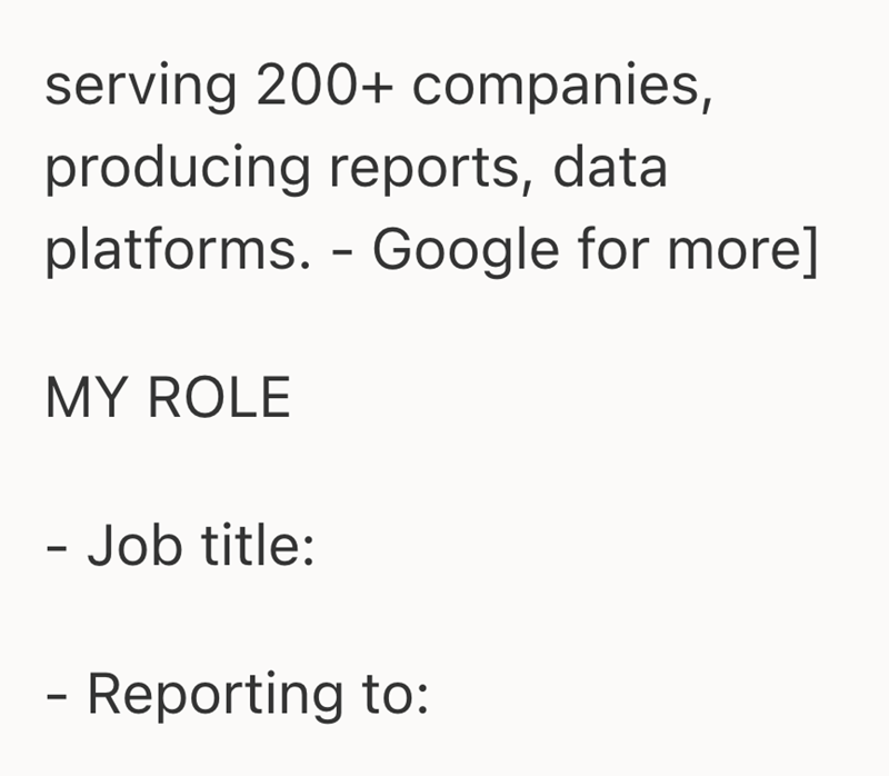 serving 200+ companies, producing reports, data platforms. - Google for more] MY ROLE - Job title: - Reporting to: